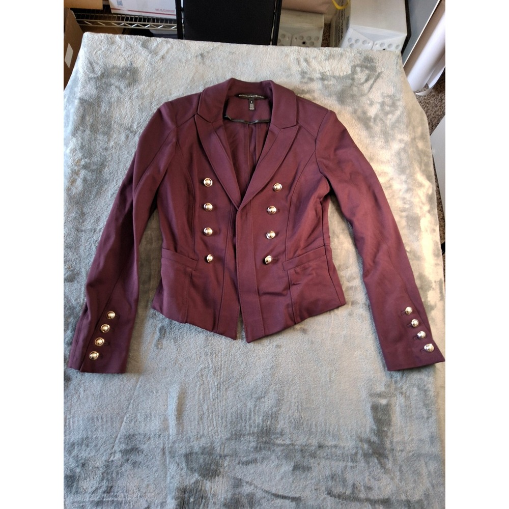 White‎ House Black Market Plum Burgundy Gold Button Trophy Blazer Jacket Size 2